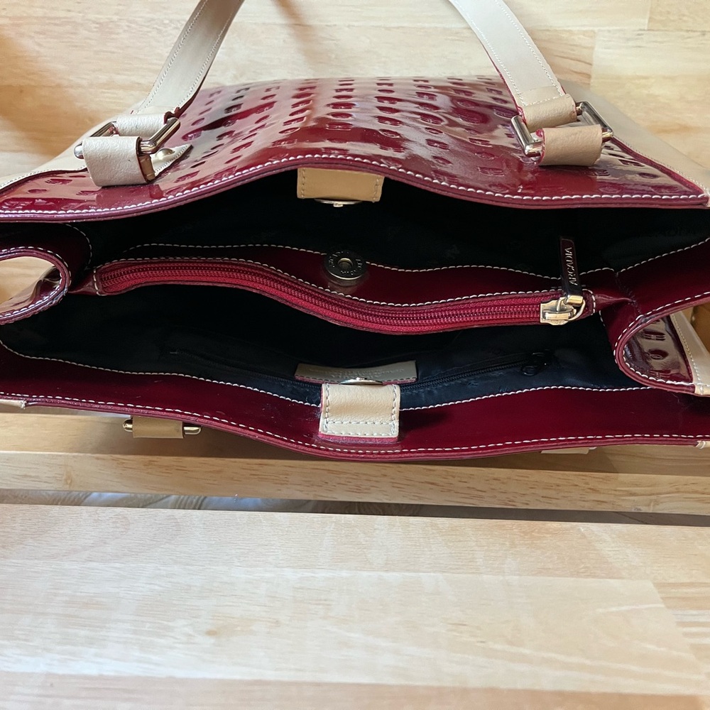 Arcadia Genuine Patent Leather Red and Tan Embossed Tote - Picture 5 of 7